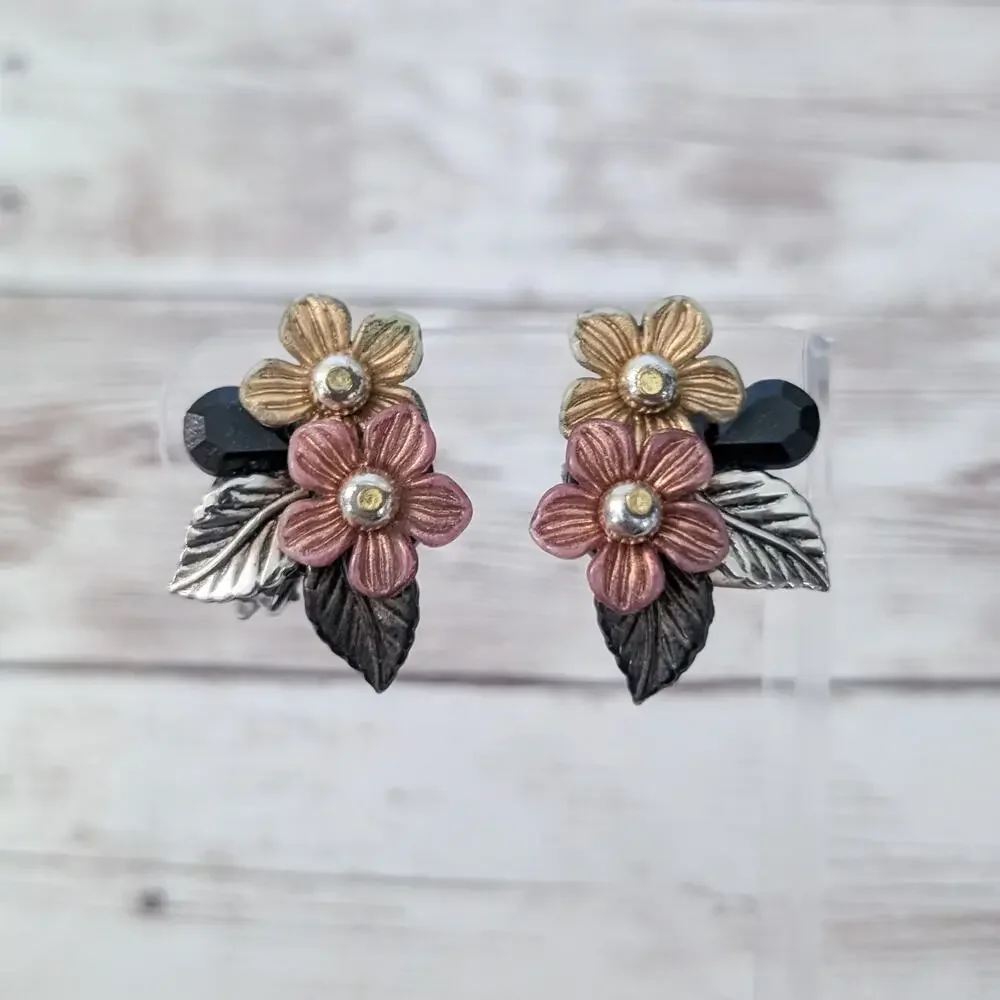 Vintage Clip On Earrings Statement Flower Floral Earrings